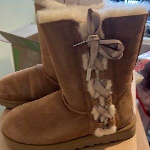 UGG Pala Women's Shoes Sheepskin Bow Lace Up Boot 1017531 Chestnut